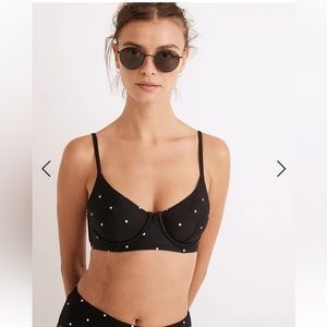 Madewell Peek-a-boo Back Longline Bikini Top in Square Polka Dot Medium NWT